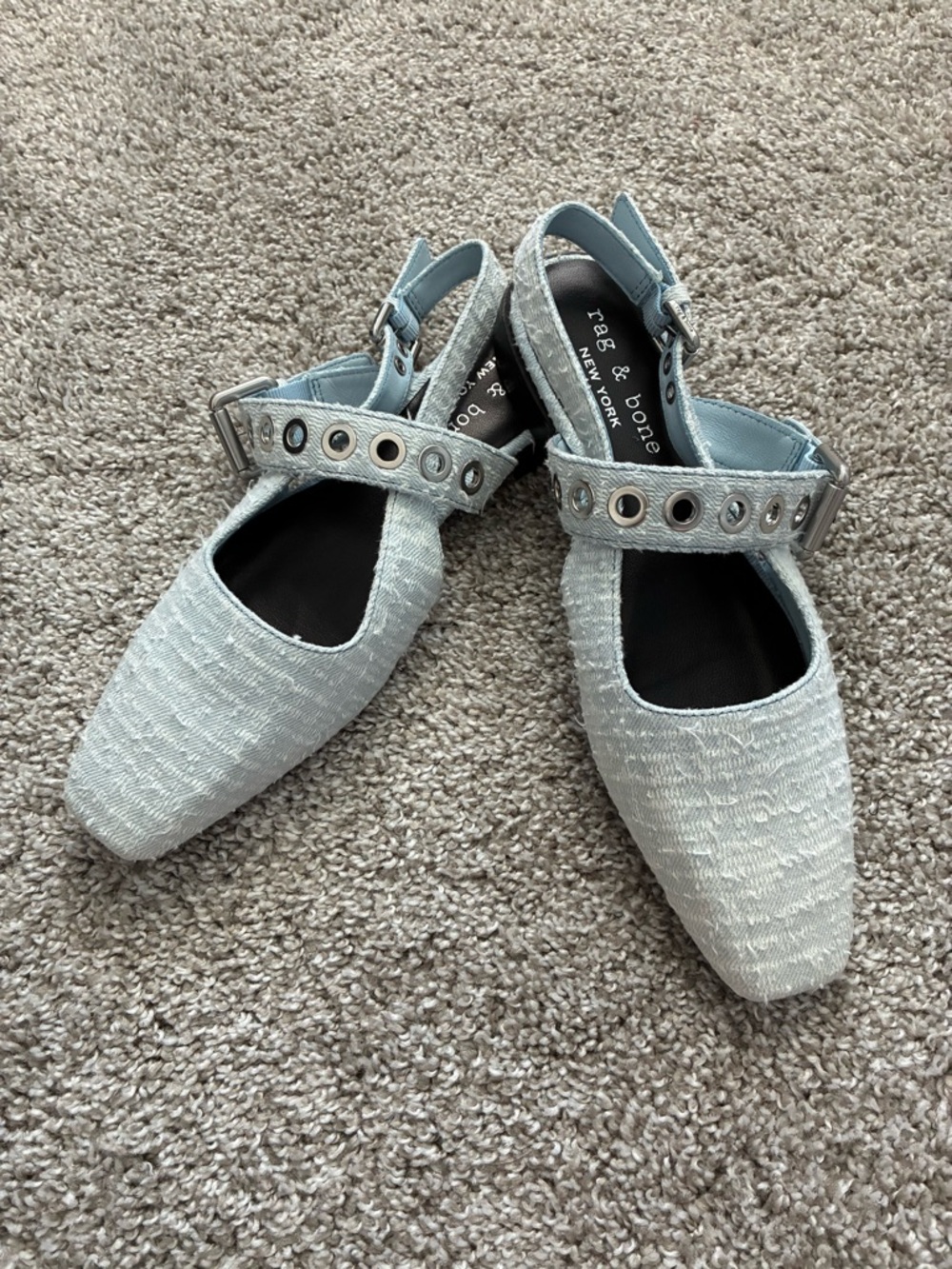 Rag & Bone Women's Moto Astra Boucle Slingback Light Denim Flats